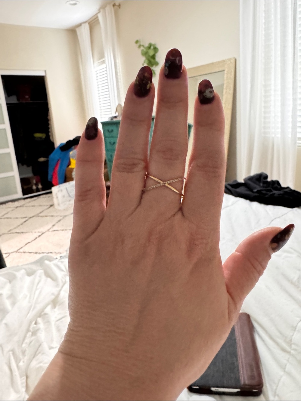 Mejuri 14K Gold Crisscross X Stacking Ring w/ Pavé Diamonds